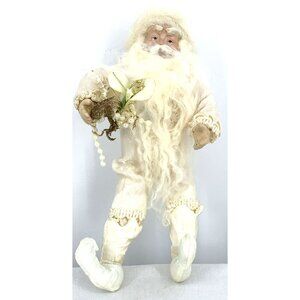 Old World Santa Father Christmas Santa Claus White & Gold Decor 8.5" Ornament